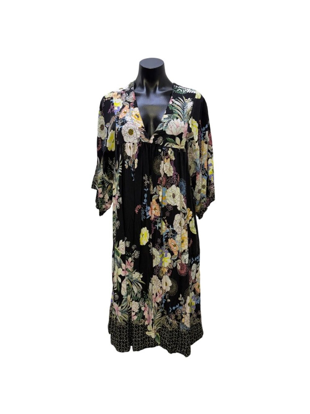 Johnny Was Black Multi-Color Floral Print Dress XS